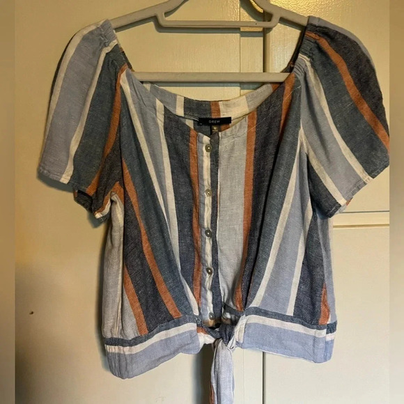 Drew Anthropologie Stripe Linen Cropped Tie Top Size Medium - Picture 3 of 11